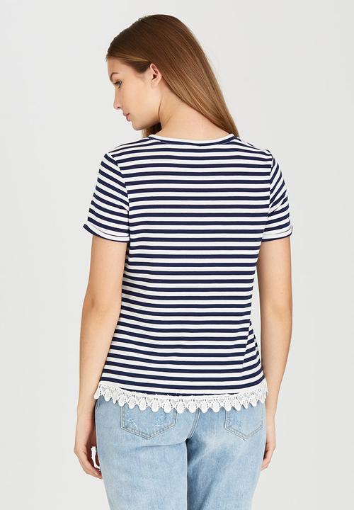 c(inch) - T-shirt with Lace Trim Navy