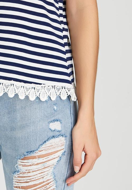 c(inch) - T-shirt with Lace Trim Navy