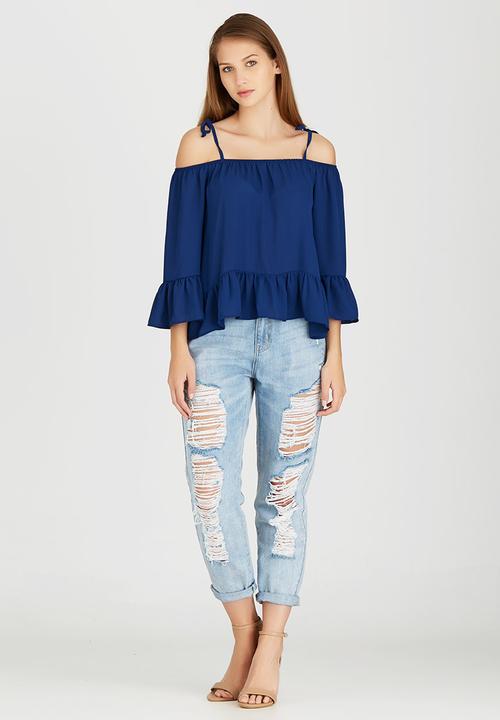 c(inch) - Cold Shoulder Blouse Navy