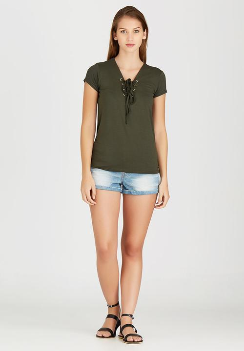 c(inch) - Lace-up T-shirt Dark Green