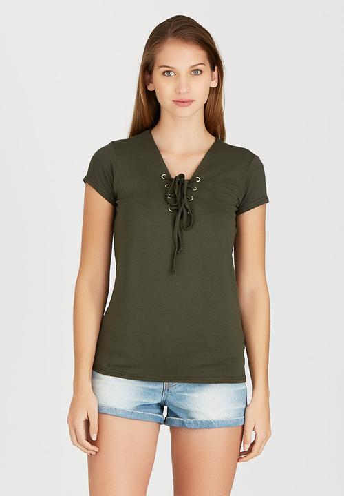 c(inch) - Lace-up T-shirt Dark Green
