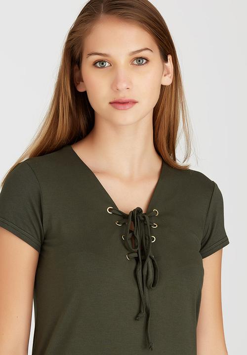c(inch) - Lace-up T-shirt Dark Green