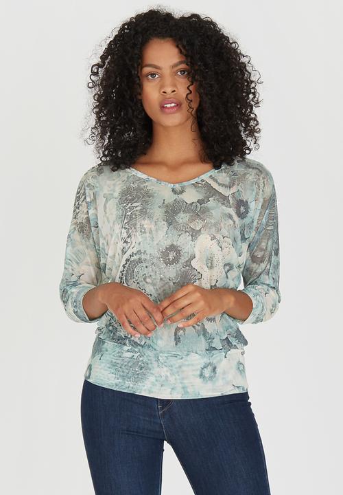 cath.nic - Multicolour Floral Mesh Knit Top Mid Green