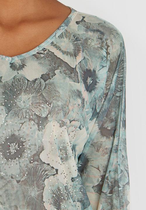 cath.nic - Multicolour Floral Mesh Knit Top Mid Green