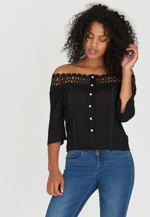 edit - Gypsy Blouse with Crochet Trim Black