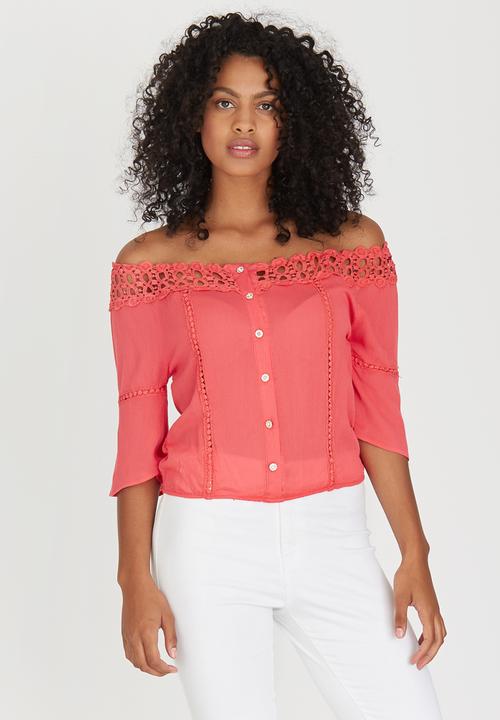 edit - Gypsy Blouse with Crochet Trim Coral