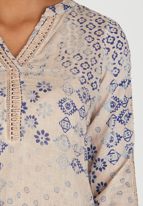 G Couture - Printed Top with Crochet Inset Pale Pink