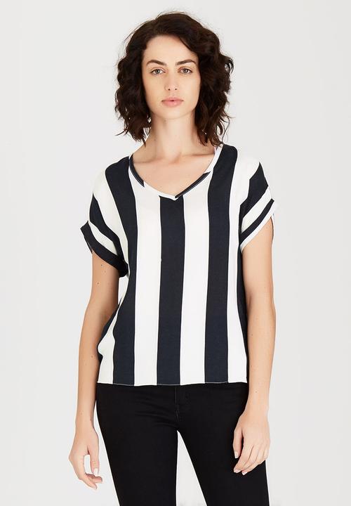 edit - Woven T-shirt with Turn-up Cuffs Black and White