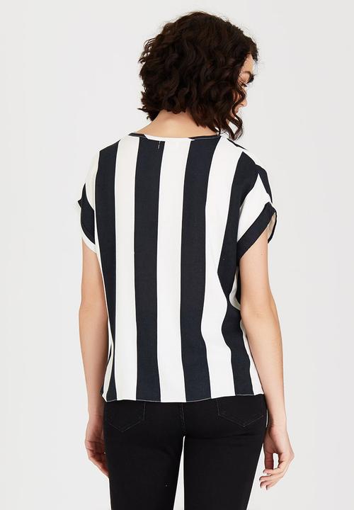 edit - Woven T-shirt with Turn-up Cuffs Black and White