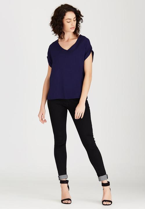 edit - Woven T-shirt with Turn-up Cuffs Navy