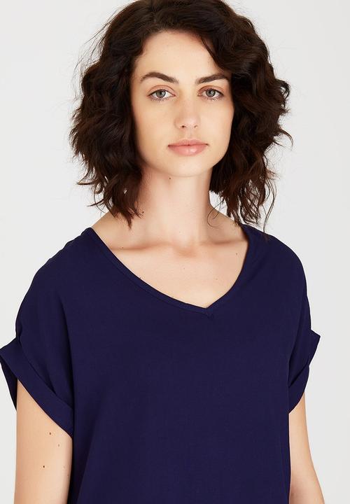edit - Woven T-shirt with Turn-up Cuffs Navy