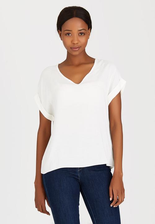 edit - Woven T-shirt with Turn-up Cuffs White
