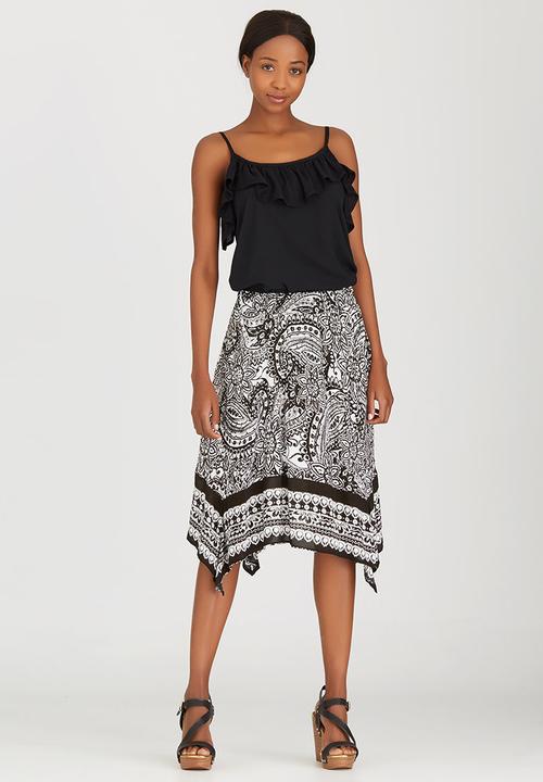 edit - Handkerchief Hem Skirt Black and White