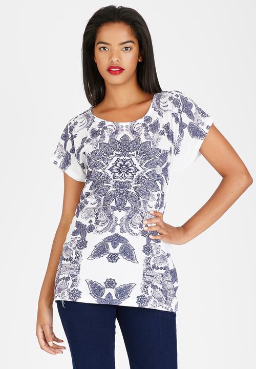 cath.nic - Paisley Leaf Design Short Sleeve Top White