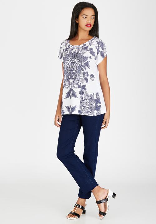 cath.nic - Paisley Leaf Design Short Sleeve Top White