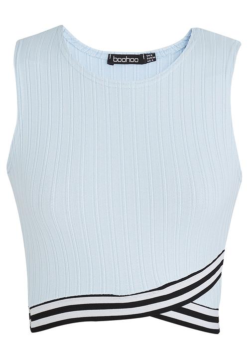 BoohooDNU - Cross Front Rib Top Blue