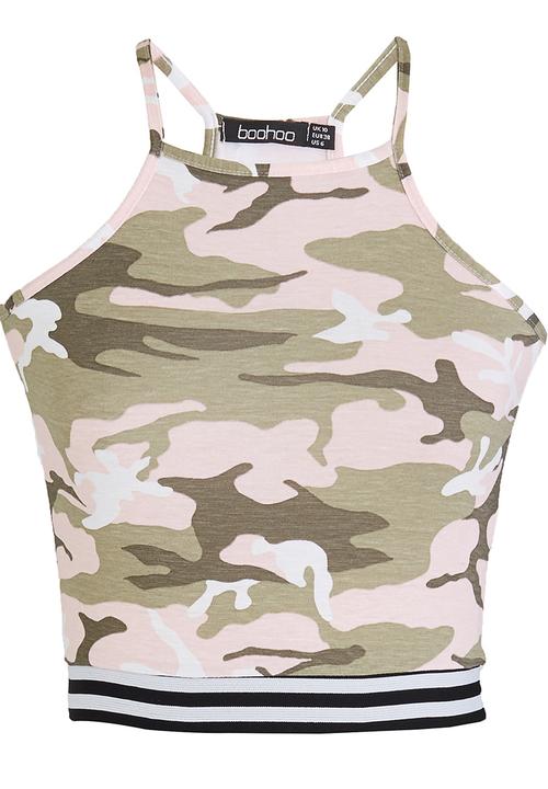 BoohooDNU - Camo Print Racer Back Cropped Top Multi-colour