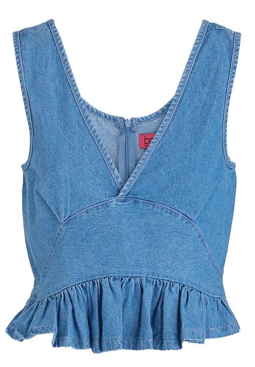 BoohooDNU - Denim Frill Cropped Top Blue