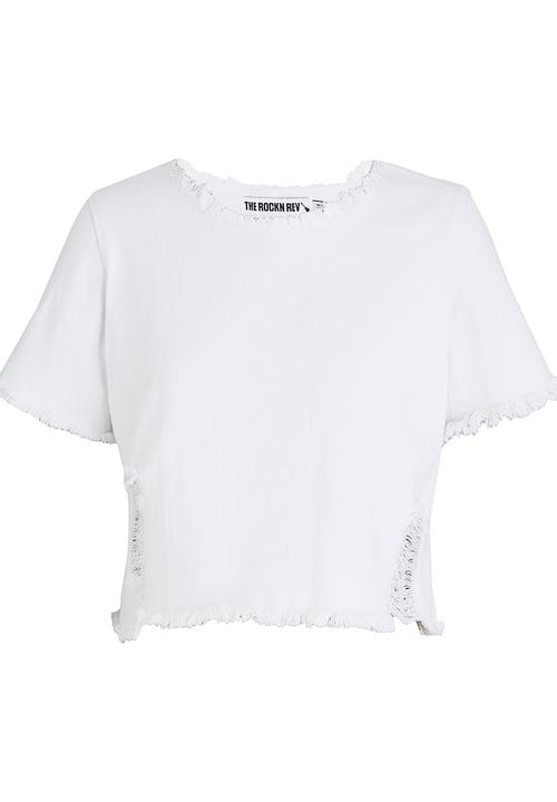 BoohooDNU - Denim Frayed Hems Top White
