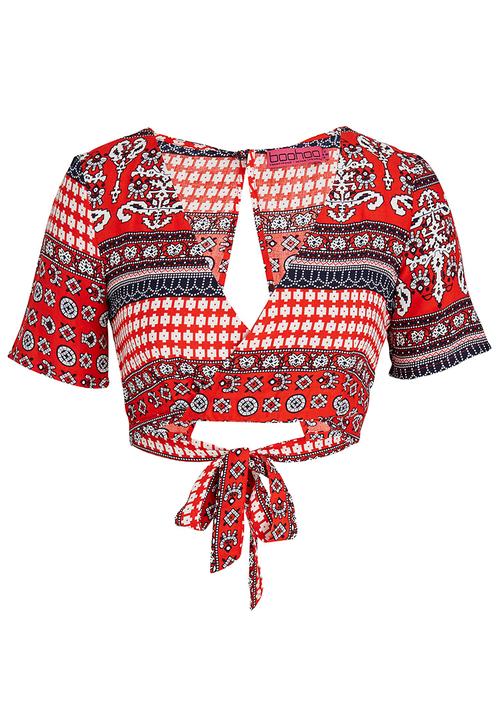 BoohooDNU - Wrap Cropped Top Multi-colour
