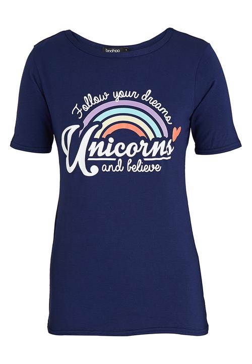 BoohooDNU - Rainbow Unicorn T-shirt Navy