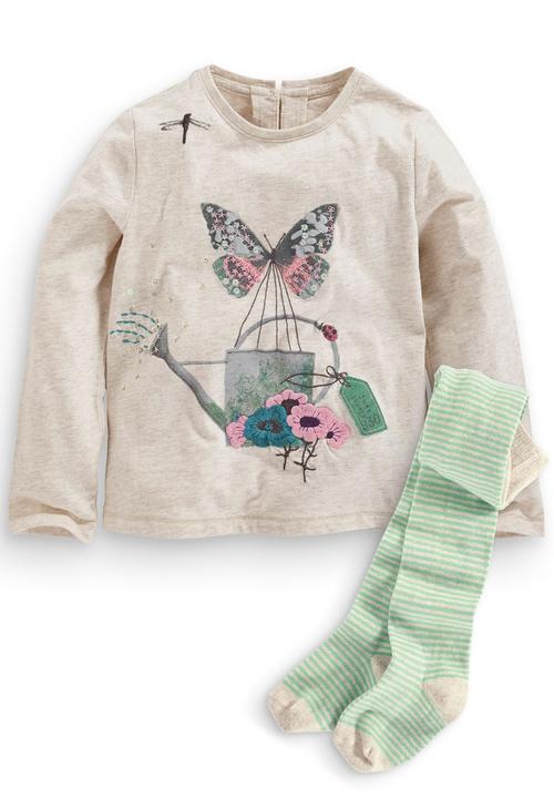 Next - Butterfly Top and Stripy Tights Set Multi-colour