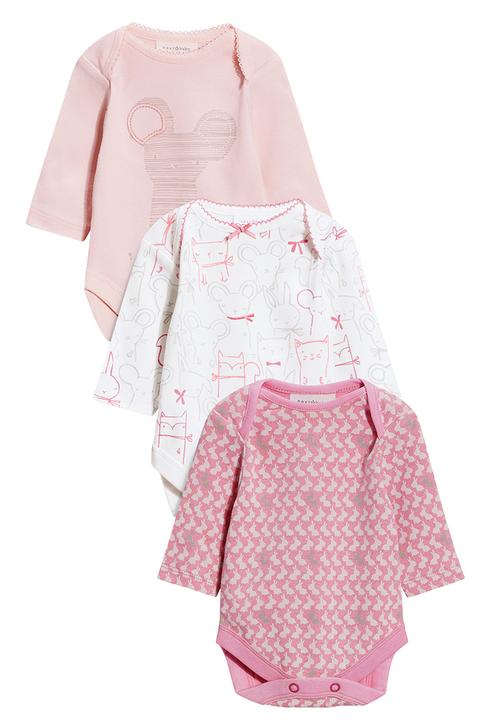Next - Three Pack Pink Long Sleeve Character Bodysuits Pale Pink
