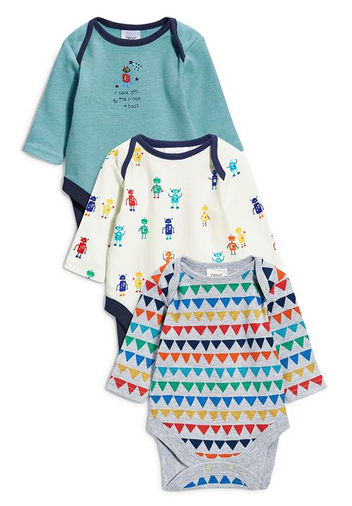 Next - Three Pack Long Sleeve Robot Bodysuits Multi-colour