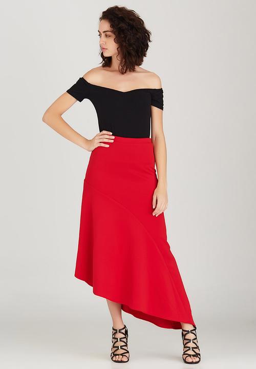 edit - Maxi Skirt with Asymmetrical Hemline Dark Red