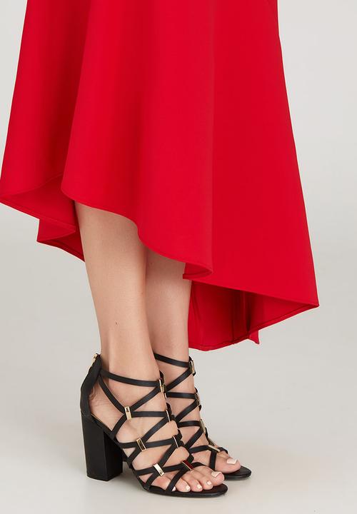 edit - Maxi Skirt with Asymmetrical Hemline Dark Red