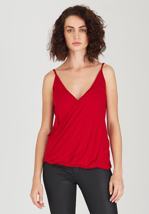 STYLE REPUBLIC - Cross Over Drape Cami Red