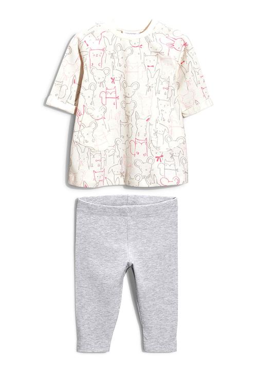 Next - Ecru Cat Print Tunic And Leggings Set Pale Pink