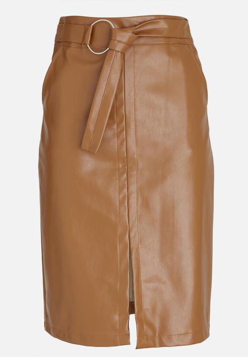 STYLE REPUBLIC - Belted Faux Leather Skirt Tan