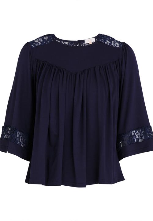 edit - Lace Inset Flared Top Navy