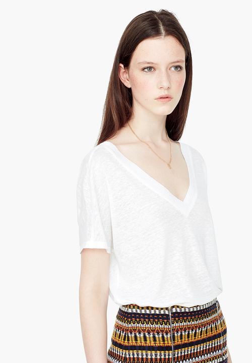 MANGO - Linen T-shirt Milk