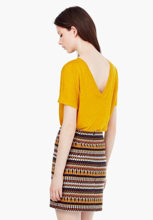 MANGO - Linen T-shirt Yellow