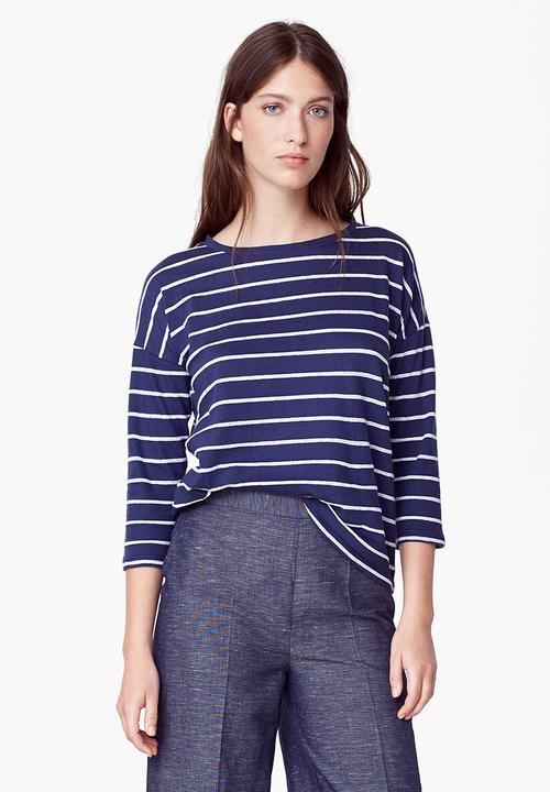 MANGO - 3/4 Sleeve T-shirt Navy