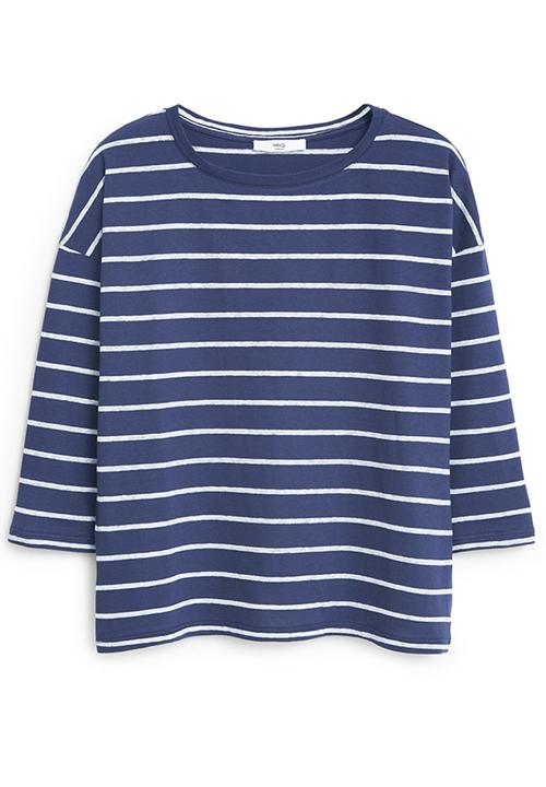 MANGO - 3/4 Sleeve T-shirt Navy