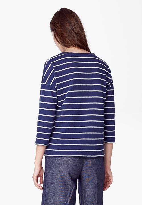 MANGO - 3/4 Sleeve T-shirt Navy