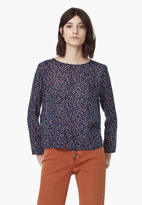 MANGO - Printed Boxy Blouse Navy