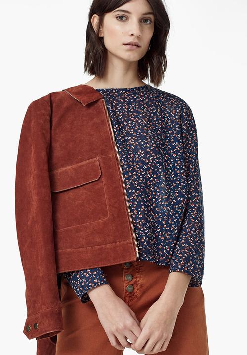 MANGO - Printed Boxy Blouse Navy