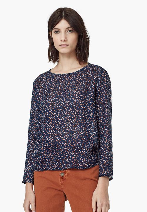 MANGO - Printed Boxy Blouse Navy