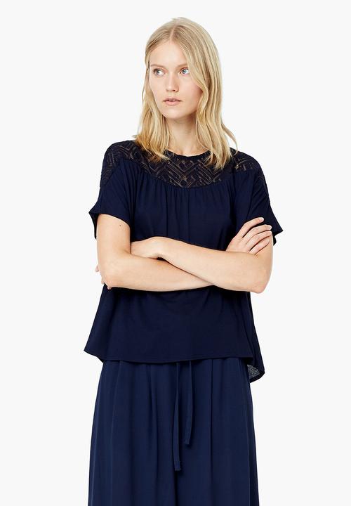 MANGO - Lace Inset Blouse Navy