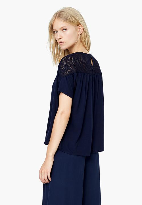 MANGO - Lace Inset Blouse Navy