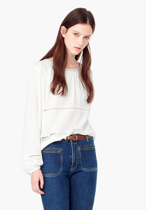 MANGO - Openwork Trim Blouse Off White