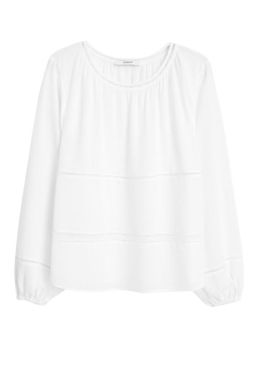 MANGO - Openwork Trim Blouse Off White