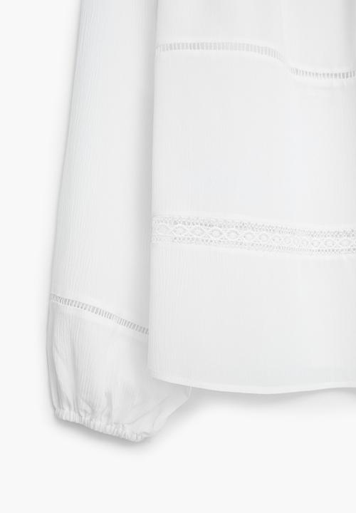 MANGO - Openwork Trim Blouse Off White