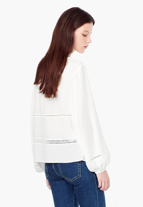 MANGO - Openwork Trim Blouse Off White