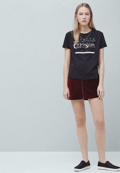 MANGO - Printed T-shirt Black