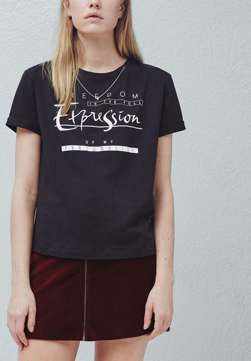 MANGO - Printed T-shirt Black